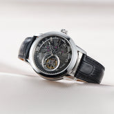 Black Dial 42mm Automatic Mechanical Tourbillon Style Watch For Men - Steel / Zirconia Bezel Dress Watches - OBLVLO VMQ